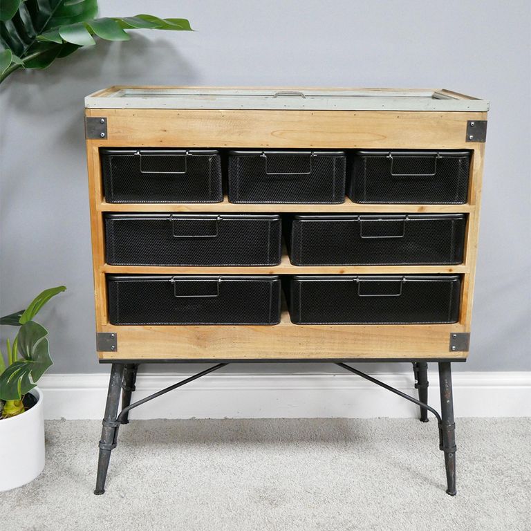 Cabinet - Fir Wood and Metal - Multi Drawer - Retro