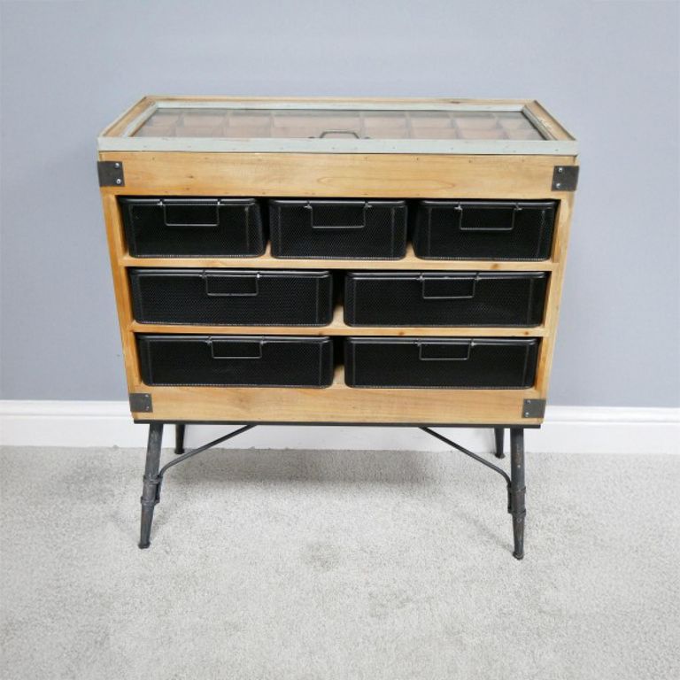 Cabinet - Fir Wood and Metal - Multi Drawer - Retro