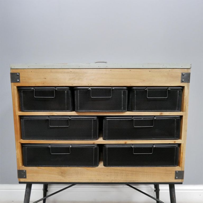 Cabinet - Fir Wood and Metal - Multi Drawer - Retro