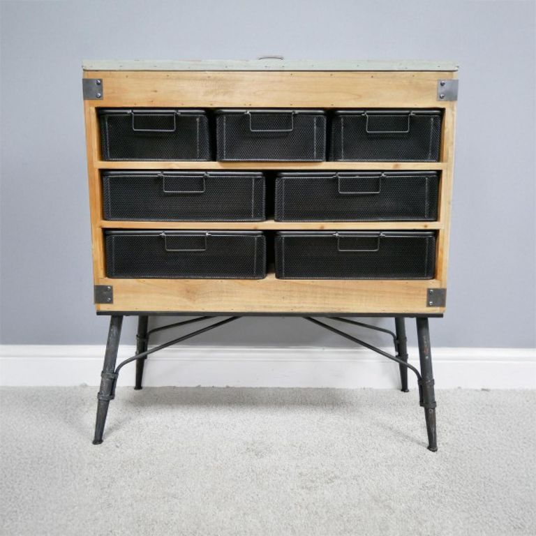 Cabinet - Fir Wood and Metal - Multi Drawer - Retro