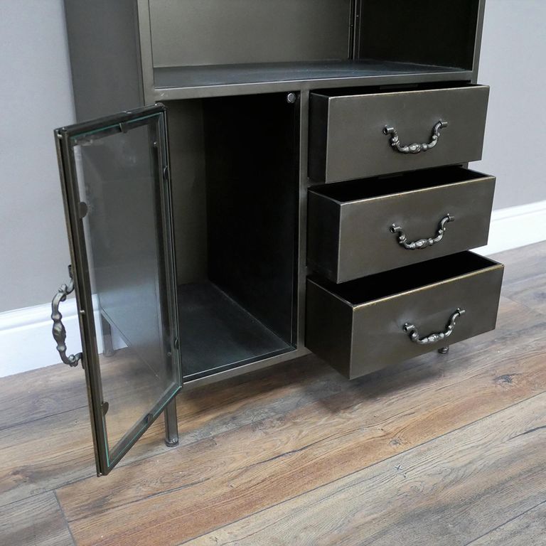 Cabinet - 1 Door - 3 Drawer - Grey Metal