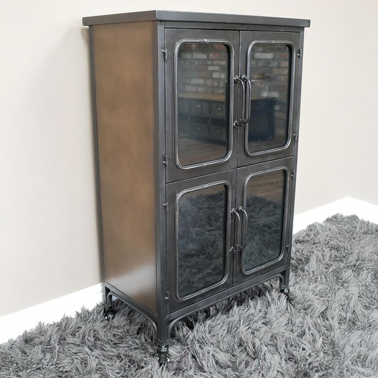 Display Cabinet - 4 Door - Black Metal and Glass - Industrial