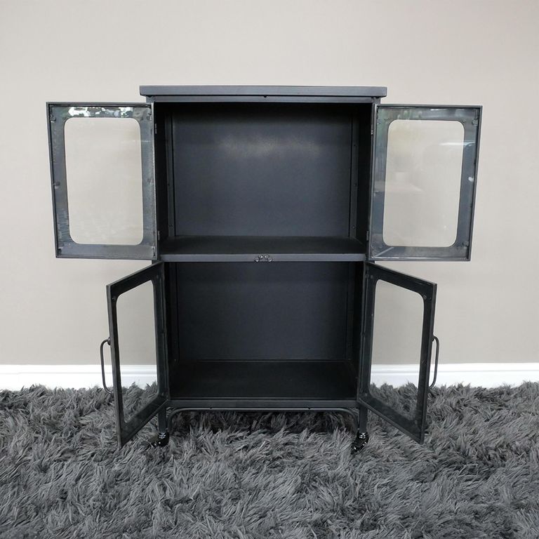 Display Cabinet - 4 Door - Black Metal and Glass - Industrial