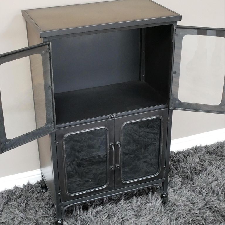 Display Cabinet - 4 Door - Black Metal and Glass - Industrial