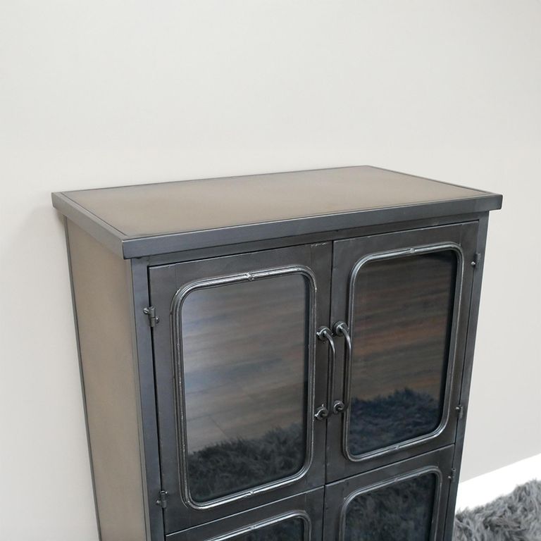 Display Cabinet - 4 Door - Black Metal and Glass - Industrial