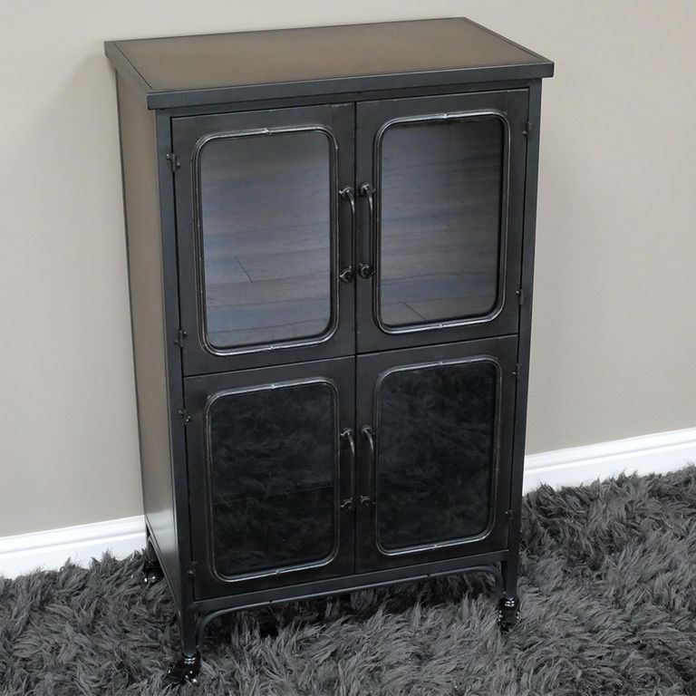 Display Cabinet - 4 Door - Black Metal and Glass - Industrial