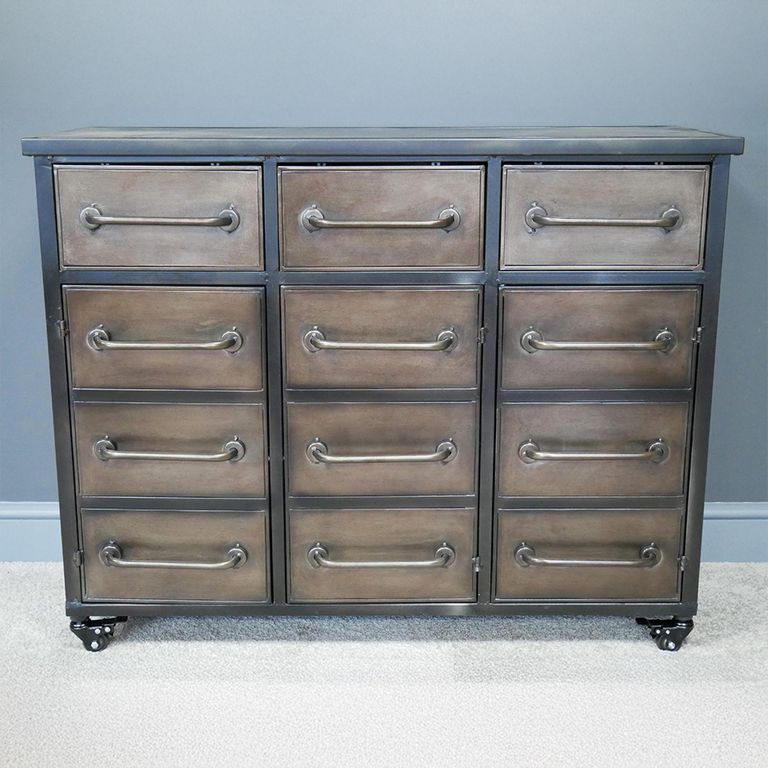 Cabinet - 3 Door - 3 Drawer - Brown Metal - Industrial