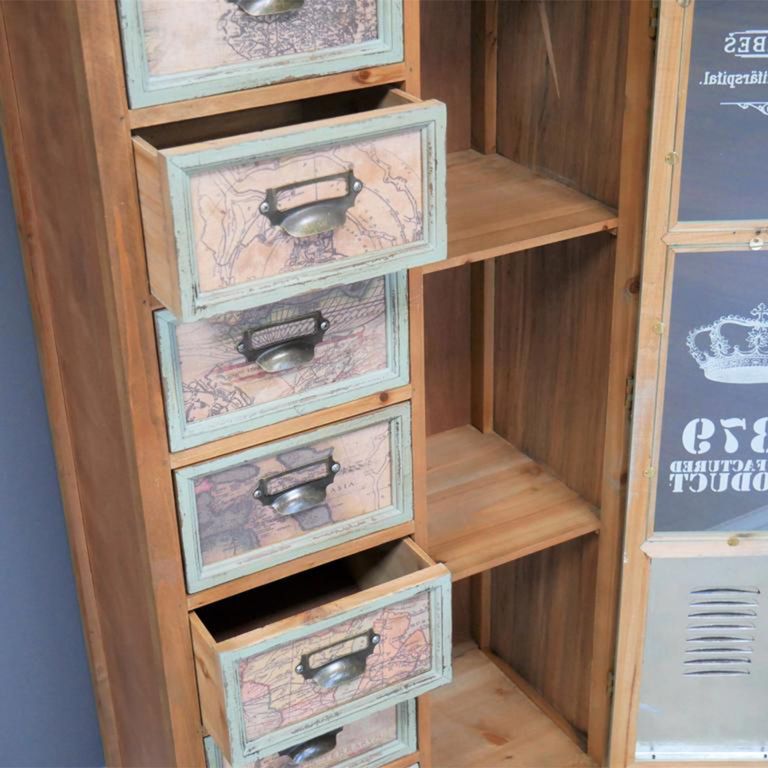 Apothecary Cabinet - 1 Door - Multi Drawer - Fir Wood - Industrial Style