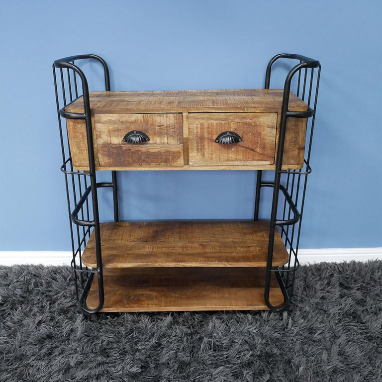 Hall Table - 2 Drawer - Mango Wood - Industrial - Wood & Metal
