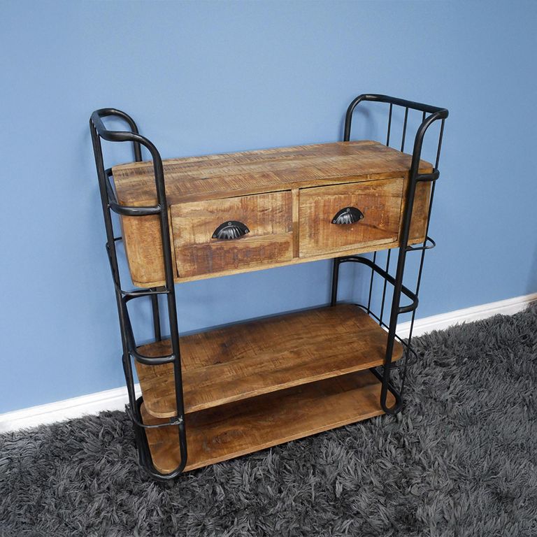 Hall Table - 2 Drawer - Mango Wood - Industrial - Wood & Metal