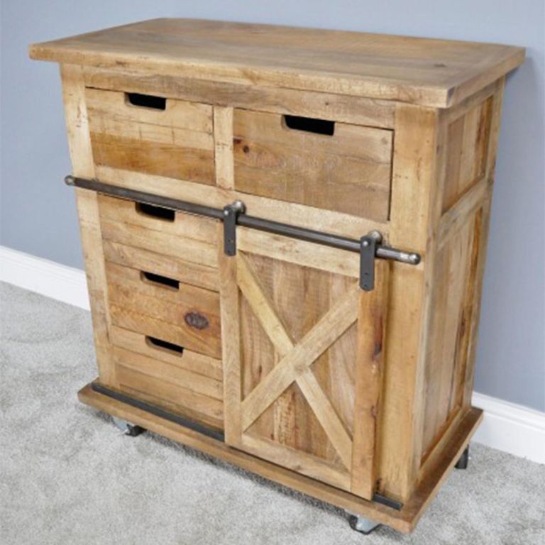 Sliding Door Cabinet - Industrial - Rustic Mango Wood