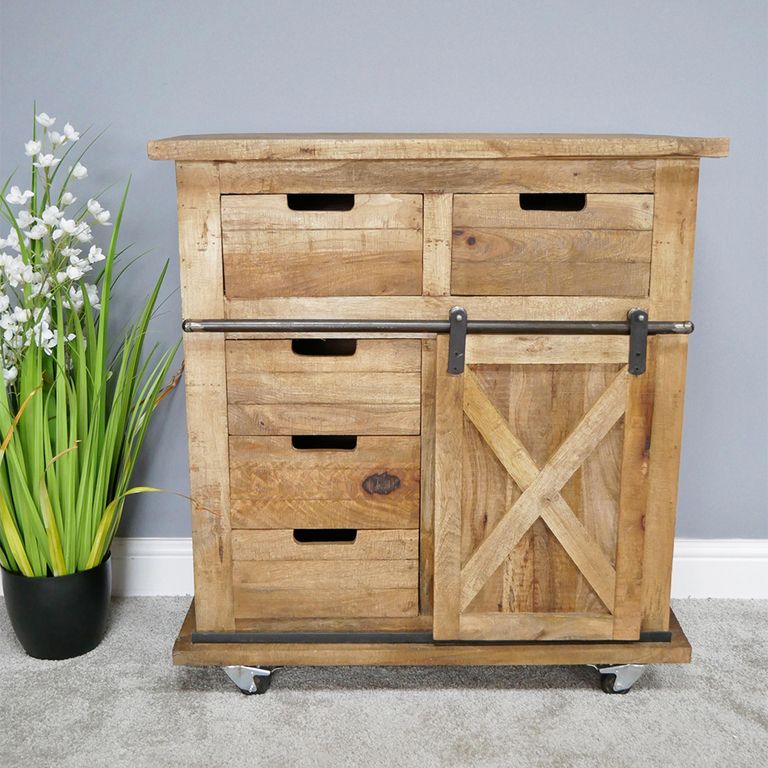 Sliding Door Cabinet - Industrial - Rustic Mango Wood