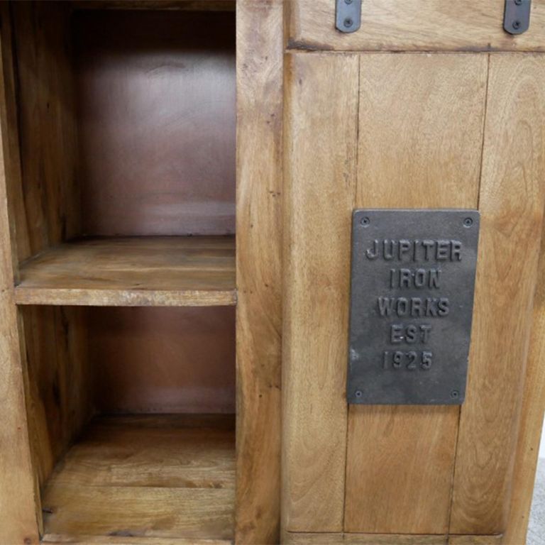 Storage Unit - Rustic Mango Wood - Sliding Door - Industrial - Wood & Metal