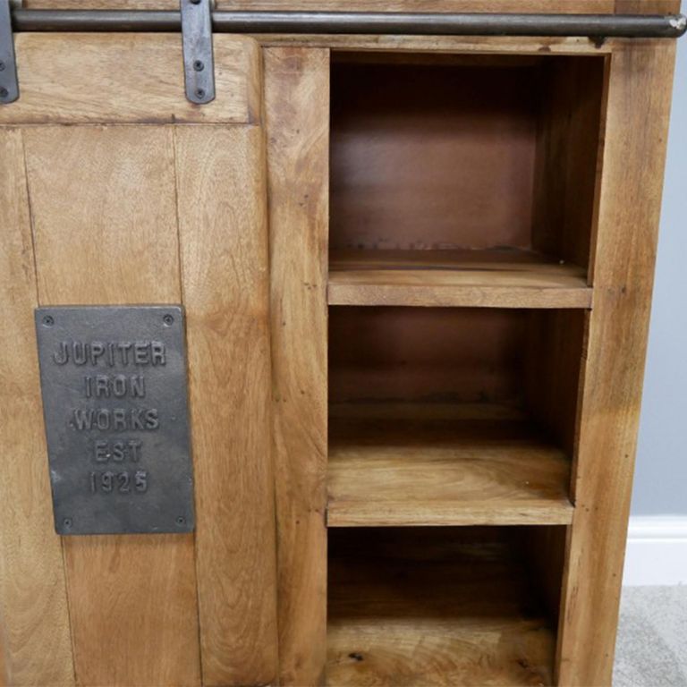 Storage Unit - Rustic Mango Wood - Sliding Door - Industrial - Wood & Metal
