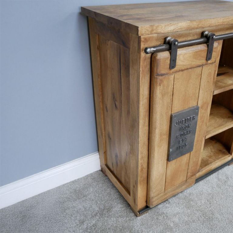 Storage Unit - Rustic Mango Wood - Sliding Door - Industrial - Wood & Metal