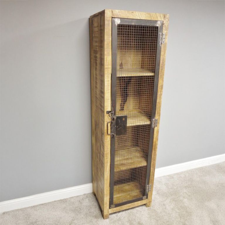 Tall Cabinet - Rustic Mango Wood and Metal - 1 Door