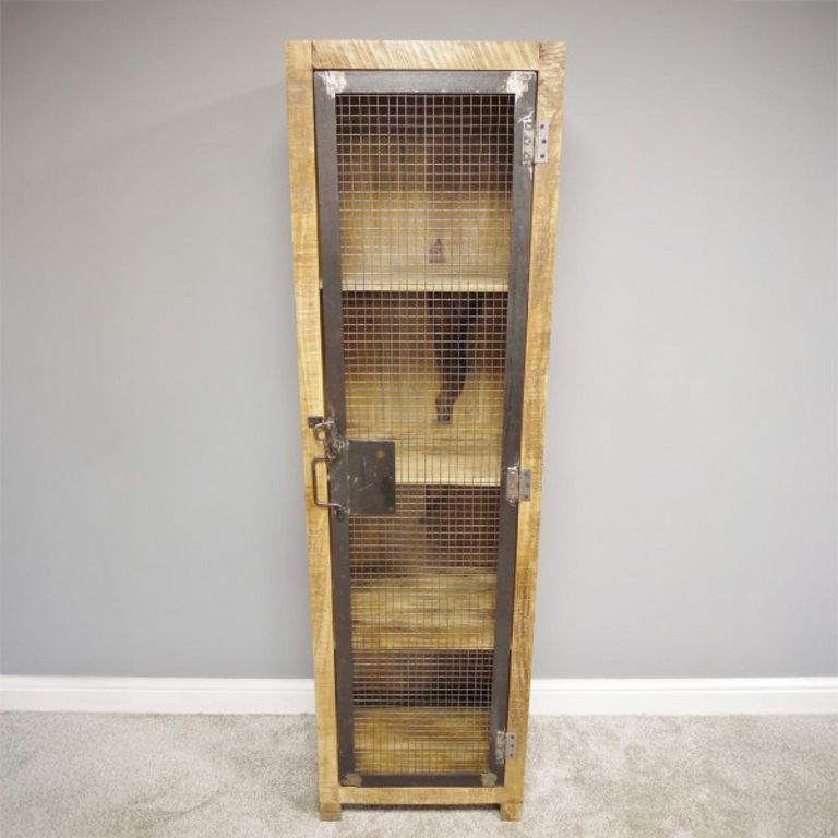 Tall Cabinet - Rustic Mango Wood and Metal - 1 Door