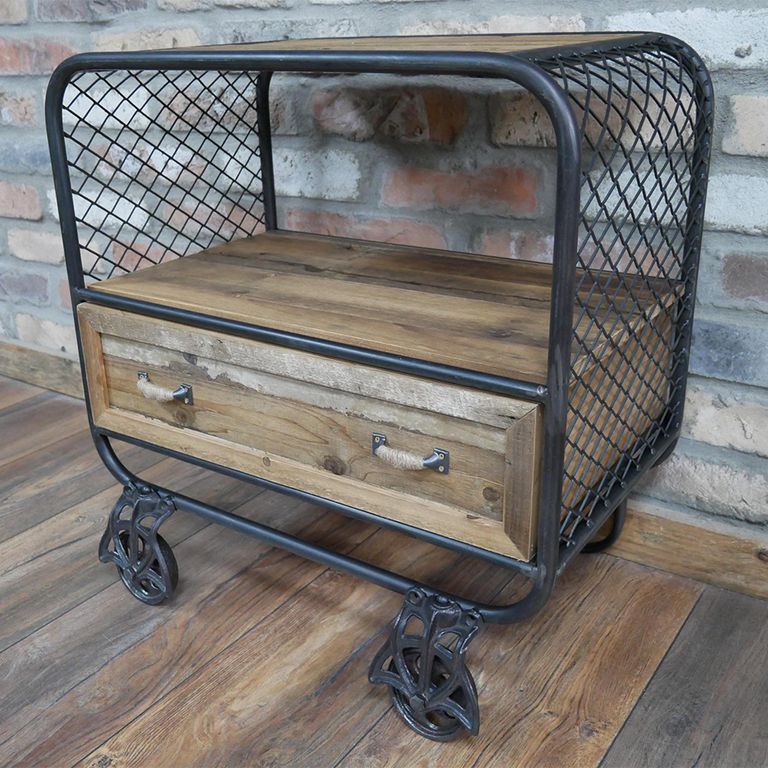Cabinet - Rustic Wood - 1 Drawer - with Wheels