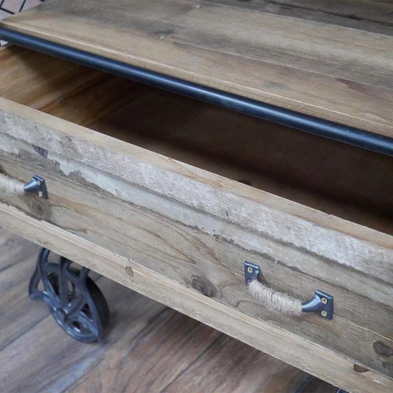 Cabinet - Rustic Wood - 1 Drawer - with Wheels