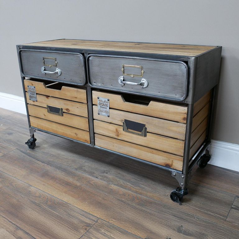 Storage Cabinet - Wood and Metal - 4 Drawer - Industrial
