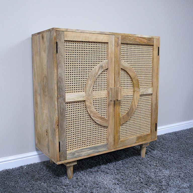 Hall Cabinet - Mango Wood and Rattan - 2 Door