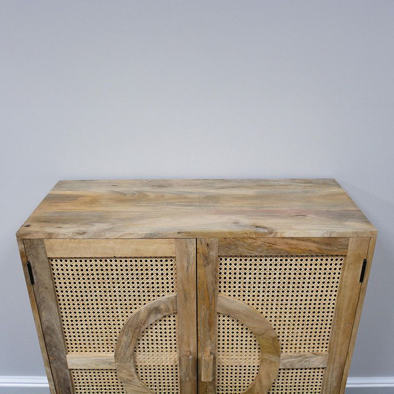Hall Cabinet - Mango Wood and Rattan - 2 Door