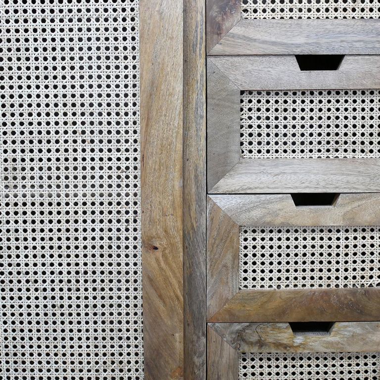 Storage Cabinet - Mango Wood and Rattan - Sliding Door