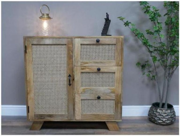 Storage Cabinet - Mango Wood and Rattan - Small
