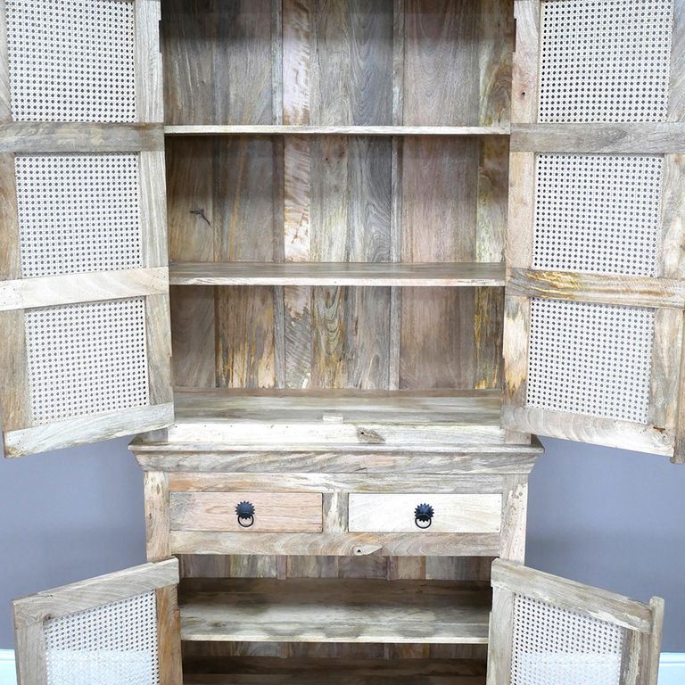 Hall Cabinet - Mango Wood and Rattan - Tall