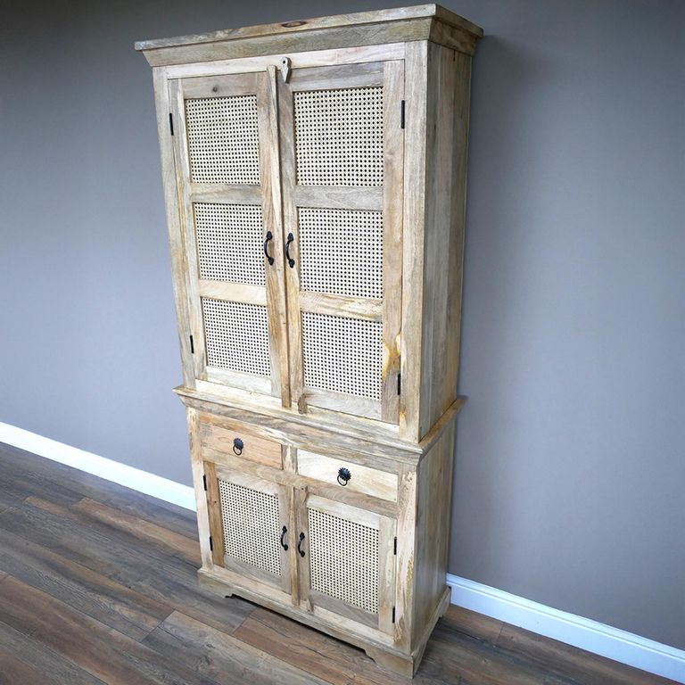 Hall Cabinet - Mango Wood and Rattan - Tall