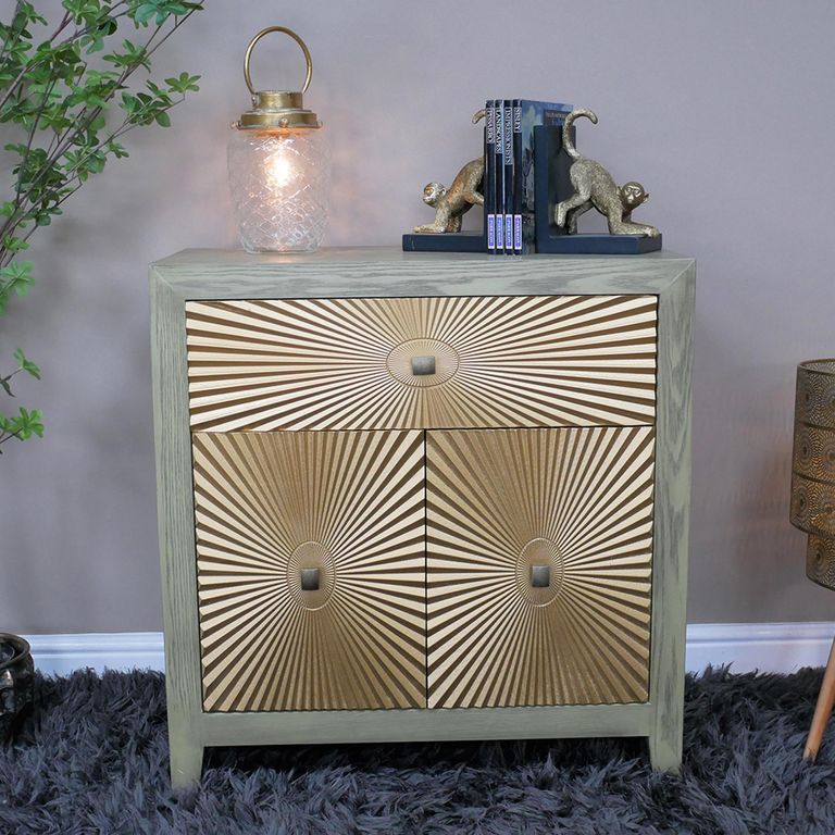 Display Cabinet - 2 Door - 1 Drawer - Retro Gold Starburst