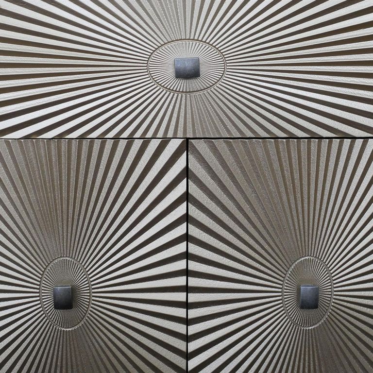 Display Cabinet - 2 Door - 1 Drawer - Retro Gold Starburst