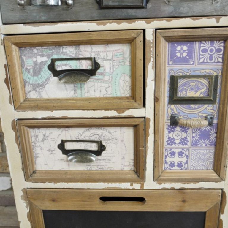 Storage Cabinet - White Distressed - Multi Drawer