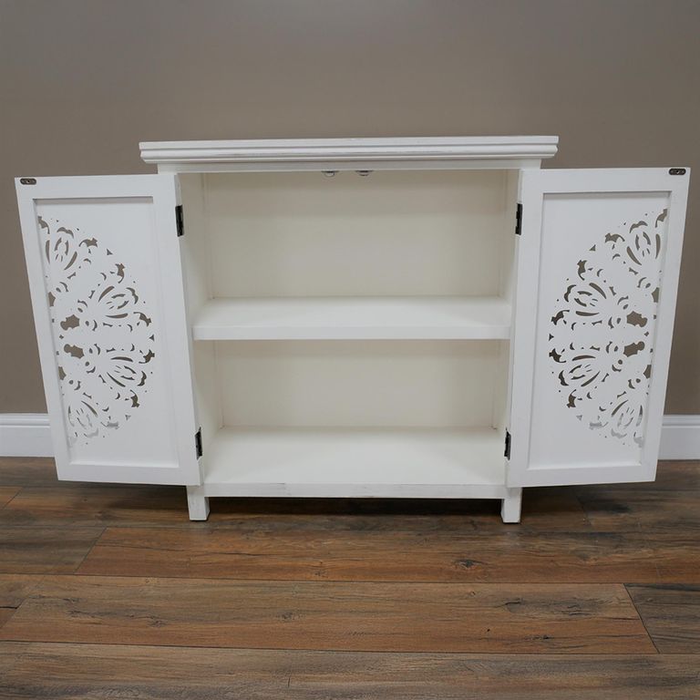 Cabinet - 2 Door - Small - Whitewashed Carved Mango Wood