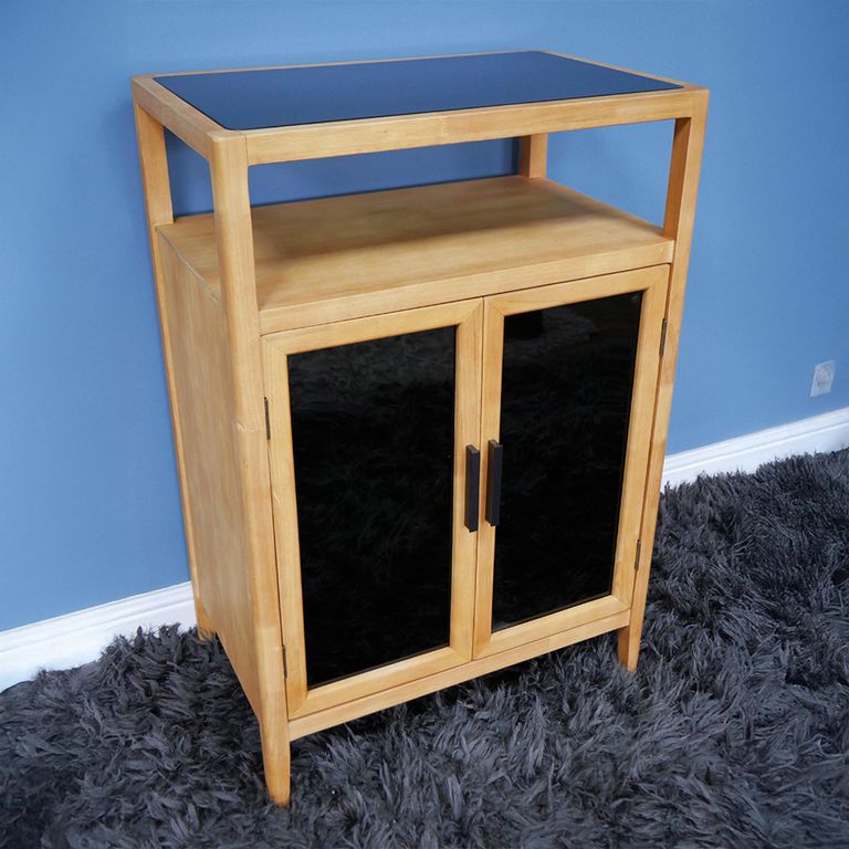 Storage Cabinet - Wood and Black Glass - 2 Door