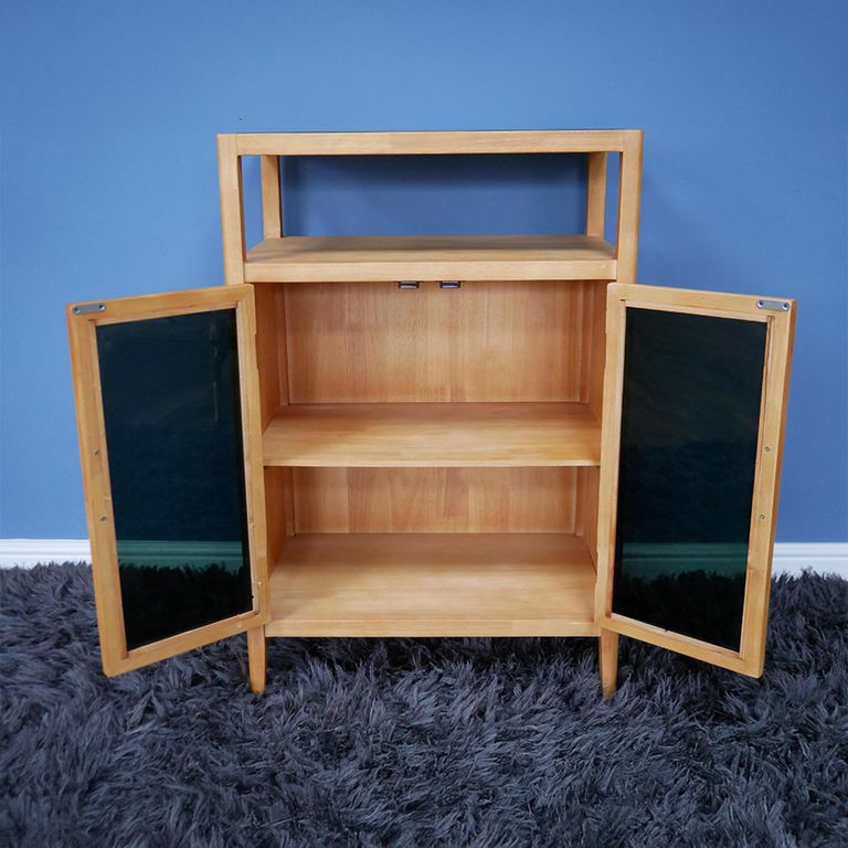 Storage Cabinet - Wood and Black Glass - 2 Door