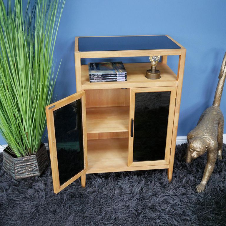 Storage Cabinet - Wood and Black Glass - 2 Door