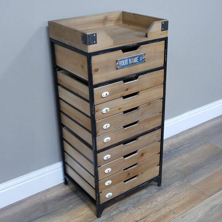 Storage Cabinet - Wood and Metal - Narrow - Multi Drawer