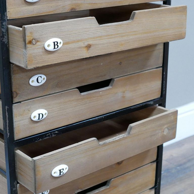 Storage Cabinet - Wood and Metal - Narrow - Multi Drawer