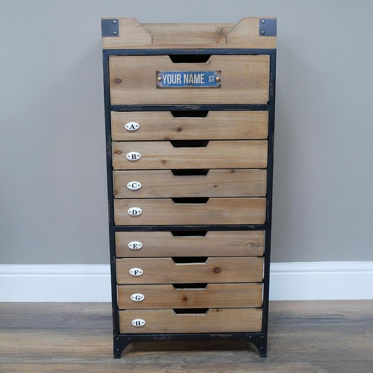 Storage Cabinet - Wood and Metal - Narrow - Multi Drawer