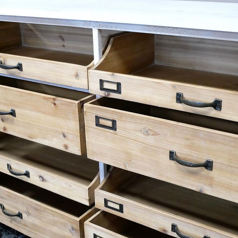 Console Table - Wood and White Metal - Large - Storage