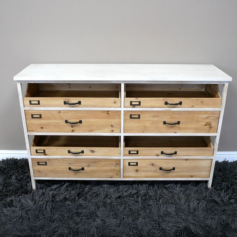 Console Table - Wood and White Metal - Large - Storage