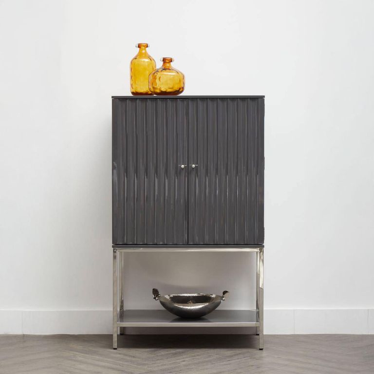 Genoa Hall Cabinet - 2 Door - Fluted Grey High Gloss