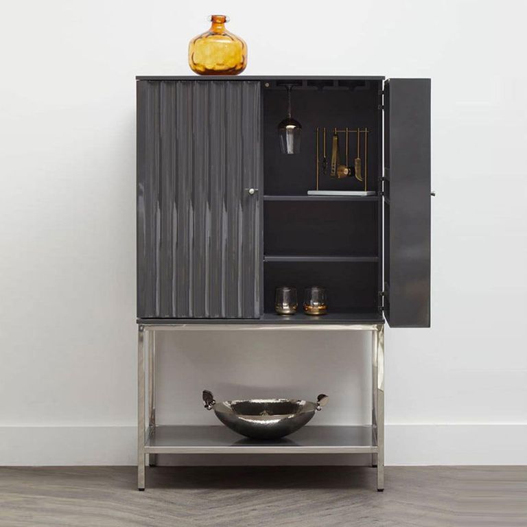 Genoa Hall Cabinet - 2 Door - Fluted Grey High Gloss