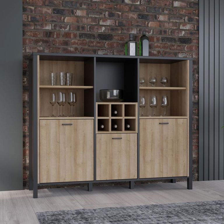 High Rock Oak Effect 3 Door Storage Cabinet