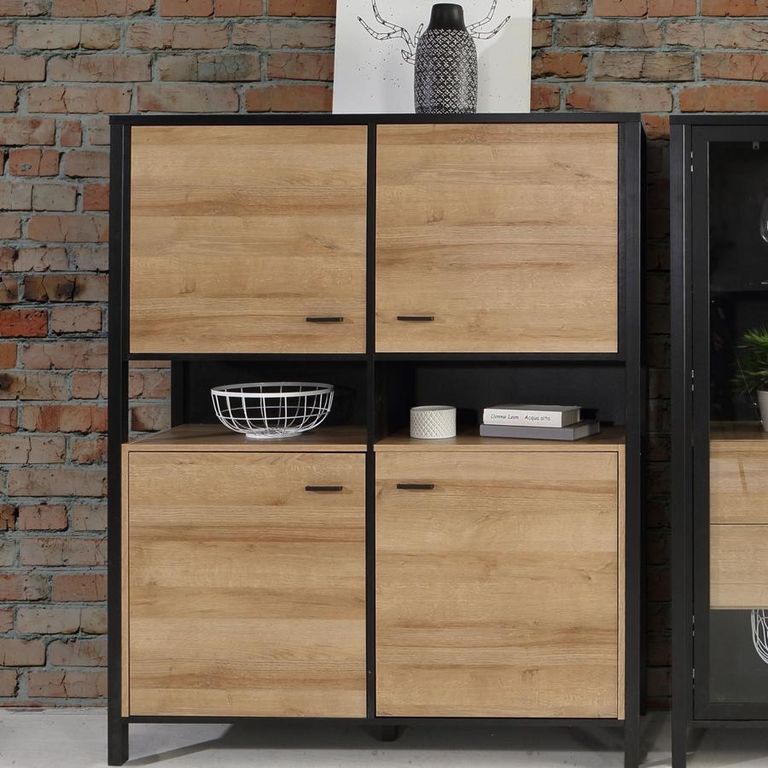 High Rock Oak Effect 4 Door Storage Cabinet