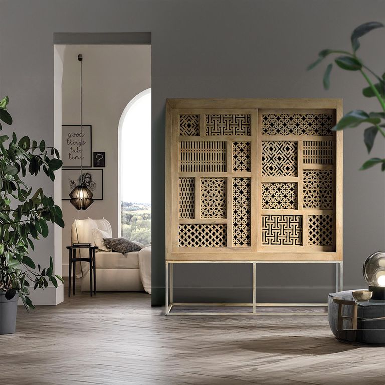 Hiram Hall Cabinet - Carved Mango Wood - 2 Door