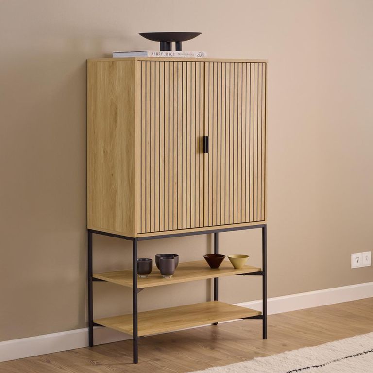 Jaipur Hall Cabinet - 2 Door - Fluted - Oak