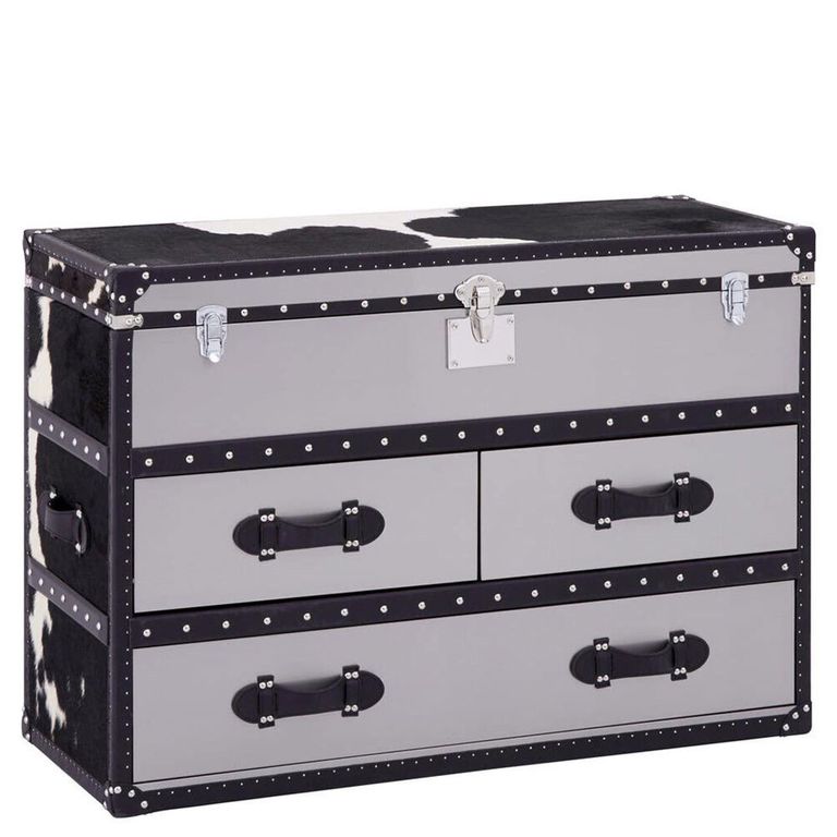 Kensington Townhouse Cabinet - 3 Drawer - Black and White Leather