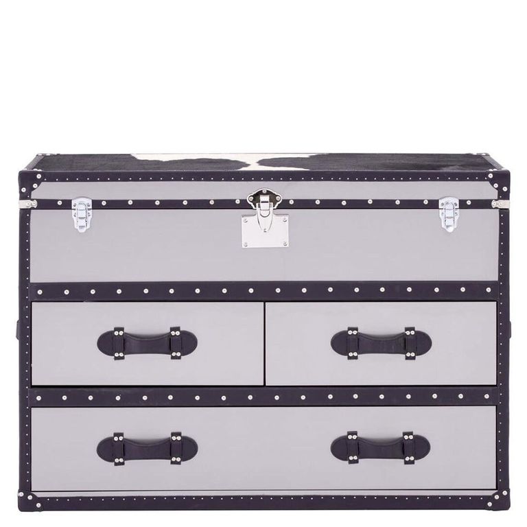 Kensington Townhouse Cabinet - 3 Drawer - Black and White Leather